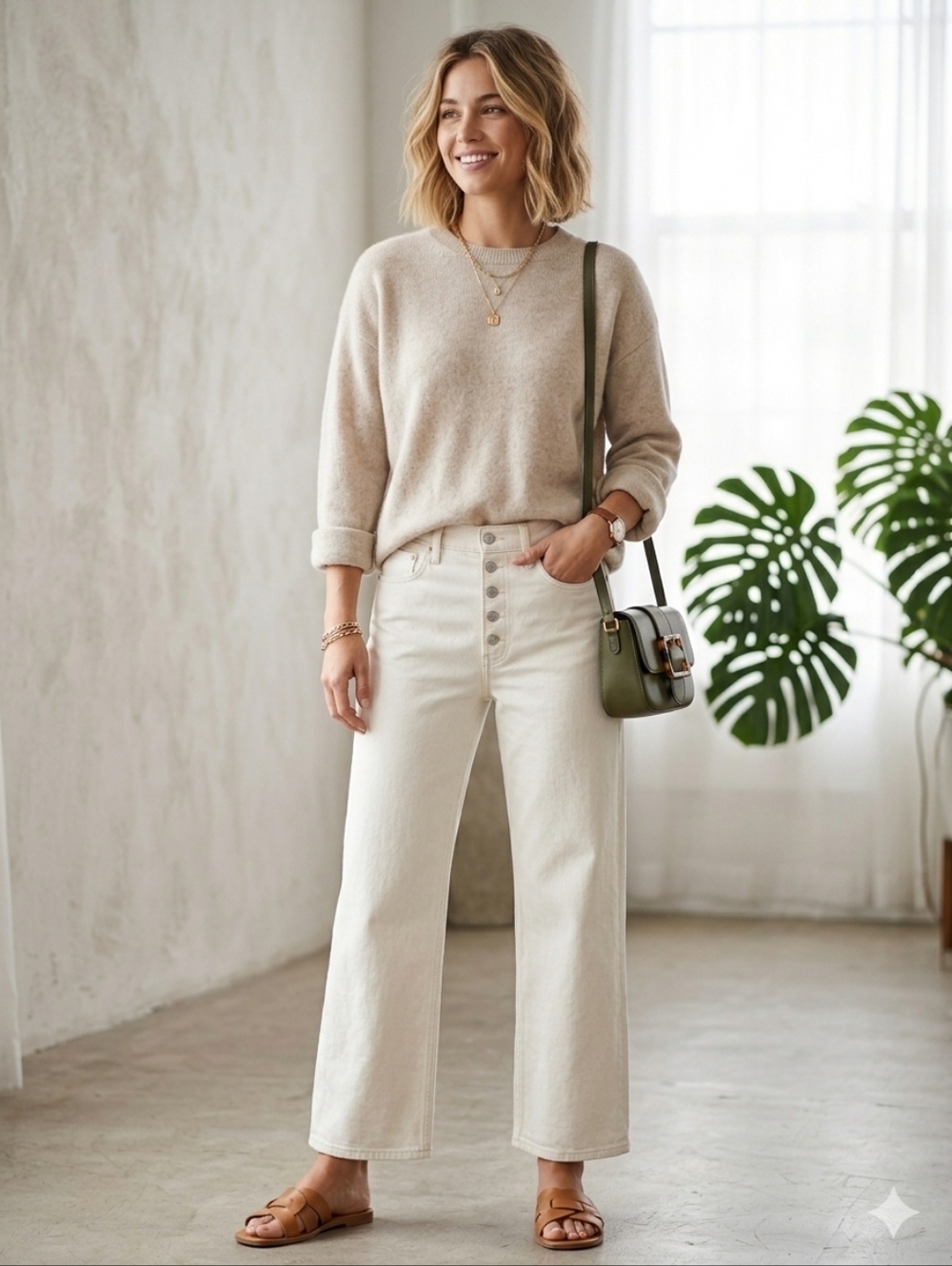 LEVIS Mile High Wide Leg, Crop Pant Button Fly, Off White, Stretch, Womens 32